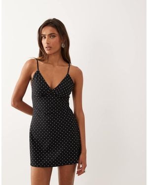 GOOD AMERICAN Vestido Corto Moldeador De Tirantes Con Estampado De Lunares - Negro