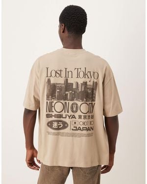 ASOS Oversized T-shirt With Tokyo Graphic - Natural