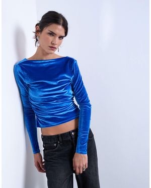 TOPSHOP Velvet Cowl Back Long Sleeve Top - Blue