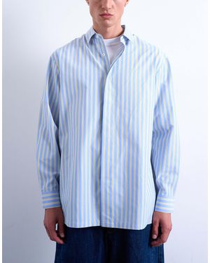 TOPMAN Oversized Fit Long Sleeve Stripe Shirt - Blue