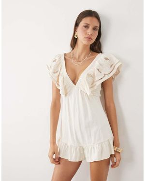 Miss Selfridge Embroidered Ruffle Playsuit - White