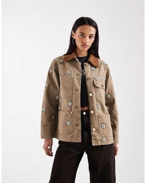AllSaints Bex Floral Embroidered Cord Collar Denim Jacket - Natural