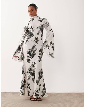 ASOS Satin Maxi Dress With Split Sleeve And Scarf Detail - White
