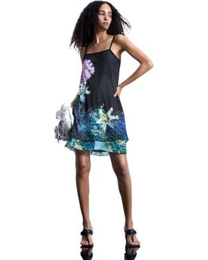 Desigual Robe fleurie réversible e - Bleu