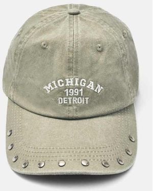 Pull&Bear Cappellino Michigan Con Borchie Color Kaki - Grigio