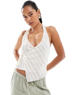 Pull&Bear Rustic Halter Neck Co-ord Top - White