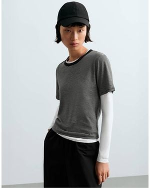 Oysho Striped Short-Sleeve T-Shirt - Grey