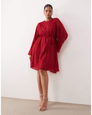 Vila Curve Fluffy Textured Tie Waist Mini Dress