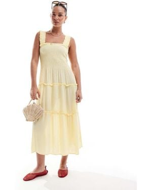 Vero Moda Shirred Cami Midi Dress - Natural