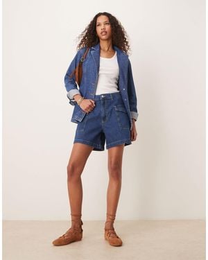 ASOS Denim Dad Shorts With Pocket Detail - Blue