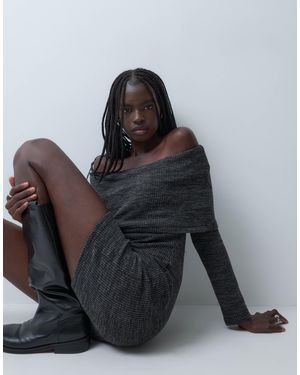 Vero Moda Schulterfreies langärmliges strick-minikleid - Schwarz