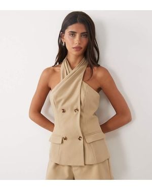 Kaiia Top De Conjunto Exclusivo Entallado Con Cuello Halter Cruzado Y Detalle De Botones En-Neutro - Marrón