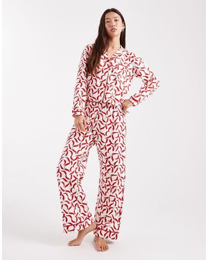 Wednesday's Girl Long Sleeve Shirt And Trouser Pyjama Set - Red