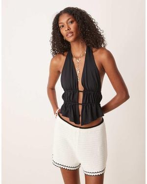 ASOS Top Con Cuello Halter Y Detalle Fruncido En La Cintura De Poliamida De - Blanco