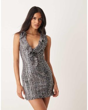 Motel Kasuya Chiffon Sequin Mini Dress - Grey