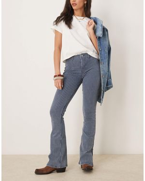 Free People Level Up Pinstripe Flared Jeans - Blue