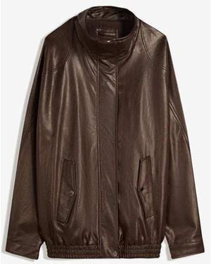Bershka Oversize Faux Leather Jacket - Brown