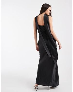 Pretty Lavish Bridesmaid Keisha Satin Cowl Neck Maxi Dress With Scarf - Black