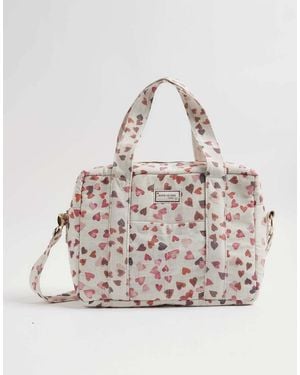 River Island Canvas Heart Print Holdall Bag - Natural