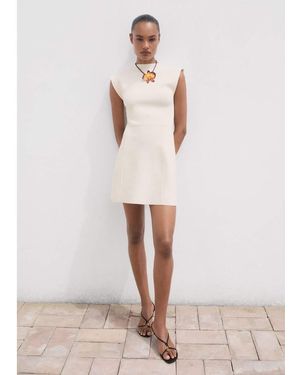 Mango High Neck Cap Sleeve Compact Knit Ini Dress - Natural