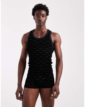 Emporio Armani Velvet Mesh Logo Trunks - Black