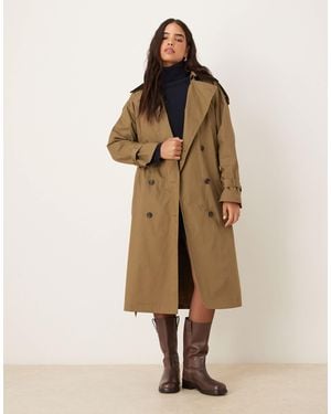 Mango 100% Cotton Contrast Collar Trench Coat - Natural