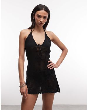 Monki Floral Crochet Tie Front Beach Mini Dress - Natural
