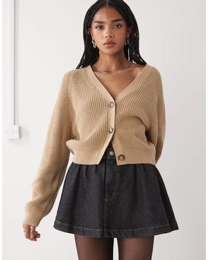 Monki Cropped Knitted Cardigan - Natural