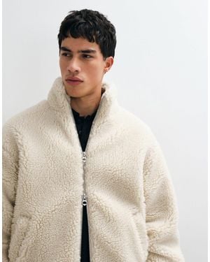 Weekday Oversized Funnel Neck Pile Fleece Zip Through - Natural