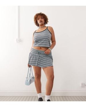Collusion Plus Mini Stripe Ruffle Skirt - Blue