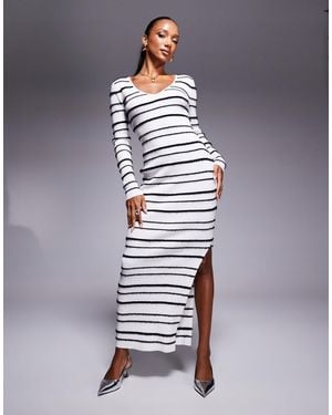 Kaiia Exclusive Knitted V Neck Side Split Maxi Dress - Blue