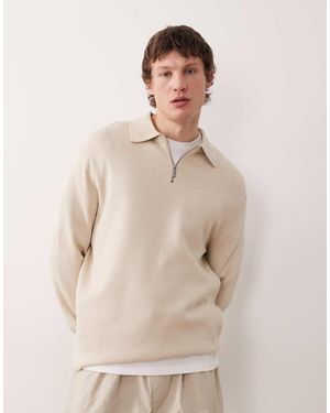 SELECTED 1/4 Zip Polo Neck Jumper - Natural