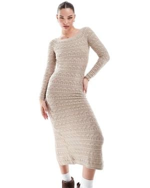 Bershka Open Knit Bardot Maxi Dress - White