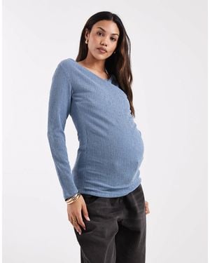 Mama.licious Mamalicious Maternity Textured Jersey Wrap Front Nursing Friendly Top - Blue