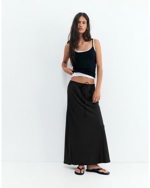 Pull&Bear Satijnen Midi Rok - Zwart