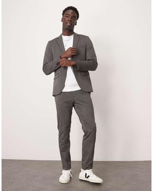 SELECTED Pantalones Gris Oscuro De Corte Slim De Punto Liso Noah De
