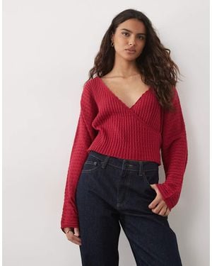 Miss Selfridge Gebreid Batwing Wikkelvest Framboos - Rood