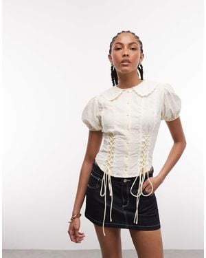 Daisy Street Boho Button Down Tie Side Blouse - White
