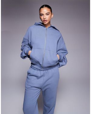 4505 Rest Day Heavyweight 420gsm Cotton Zip Up Oversized Cocoon Hoodie - Blue
