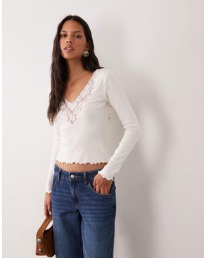 Miss Selfridge Lace Insert Long Sleeve Top - Blue