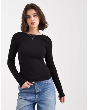 New Look Lettuce Edge Long Sleeve Top - Black