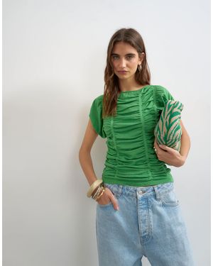 TOPSHOP Knitted Gathered Detail Cap Sleeve Top - Green