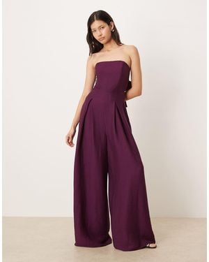 Nobody's Child Rory Bandeau Textured Open Tie Back Wide Leg Jumpsuit - Purple
