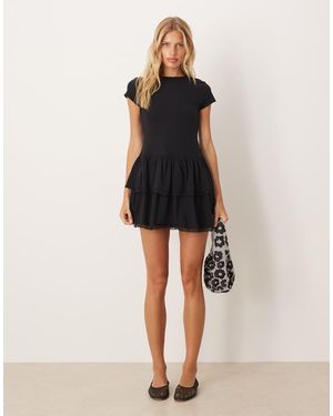 ASOS Ruffle Skirt With Lace Trim Mini Dress - Natural