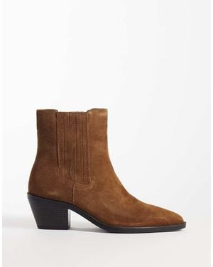 Mango 100% Leather Short Cowboy Boot - Brown