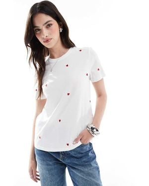 ONLY Heart Embroidery Crew Neck T-shirt - White