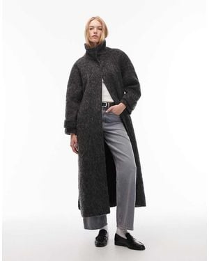 Collusion Brushed Marl Longline Belted Overcoat - Black