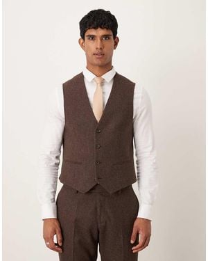ASOS Slim Herringbone Suit Waistcoat With Wool - Brown