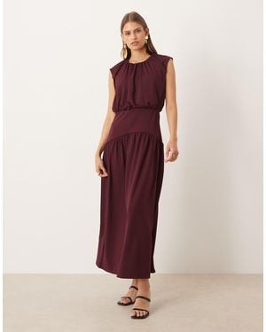 ASOS Sleeveless Dropped Waist Detail Puffball Midi Dress - Red