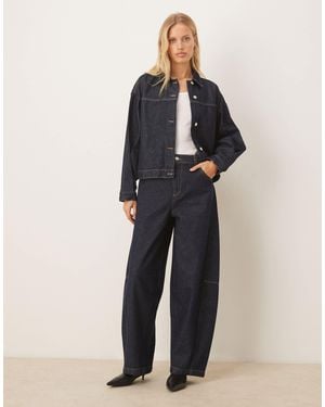 ASOS Barrel Leg Jean With Cinched Waist Buckles - Blue